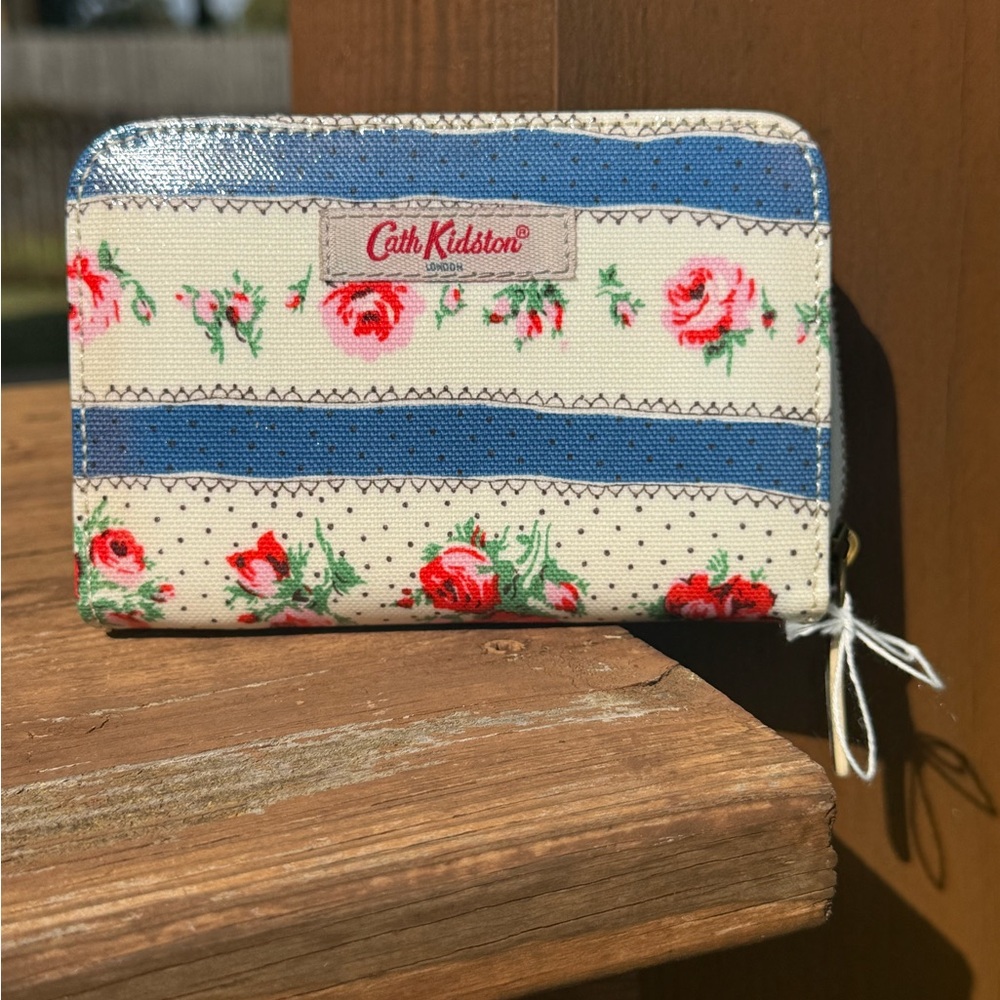 Cath Kidston Blue and Cream Floral Stripe Zip Wallet